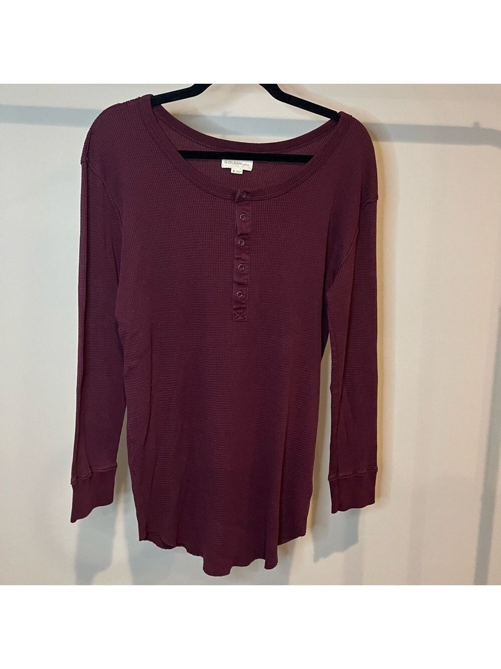 Aritzia TNA Los Santos Waffle Thermal Henley Long-Sleeve Dress Wine Burgundy M